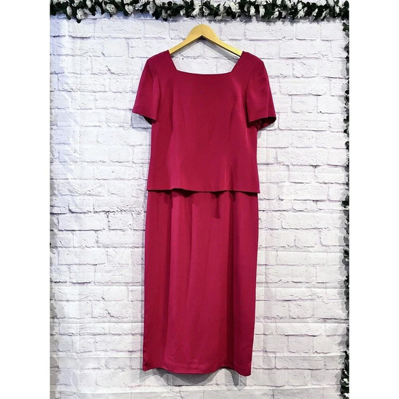 Talbots Size 12 Pure Silk Pink Peplum‎ Dress Short Sleeve Lined Square Neck - Picture 1 of 12